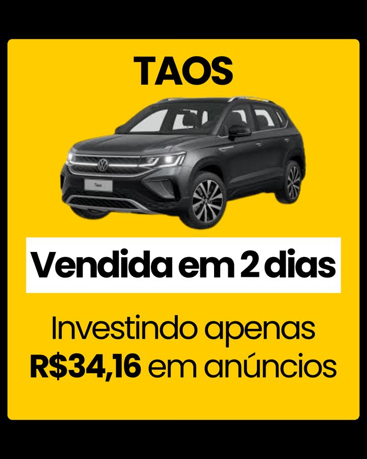 Taos vendido em 2 dias investindo R$34,16 em anúncios
